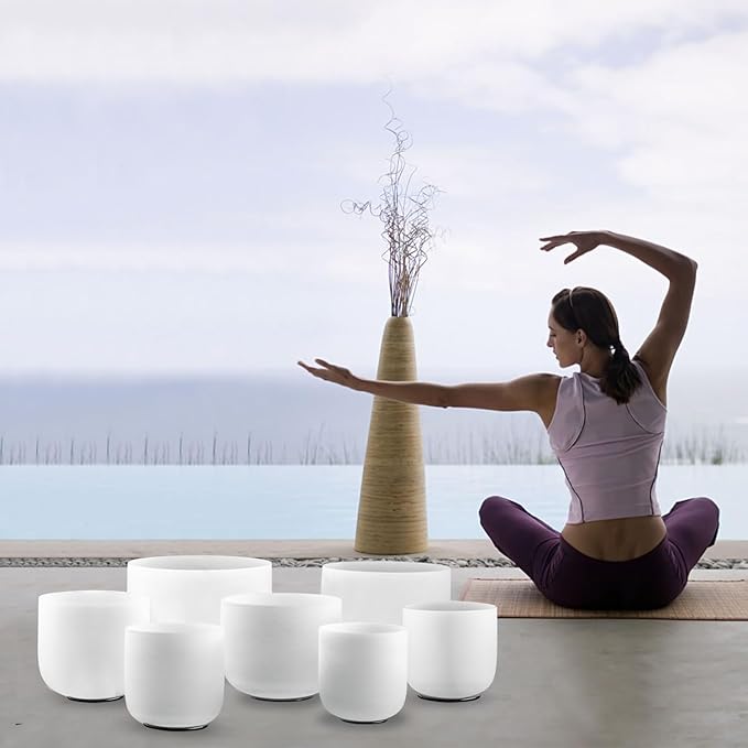 KRESEC 440Hz 6-12 Inch Crystal Singing Bowls Set of 7 – Chakra Tuned Quartz Sound Bowls for Meditation, Yoga, Reiki & Healing with Padded Cases, Suede Mallets & Silicone O-Rings - Bloomnest