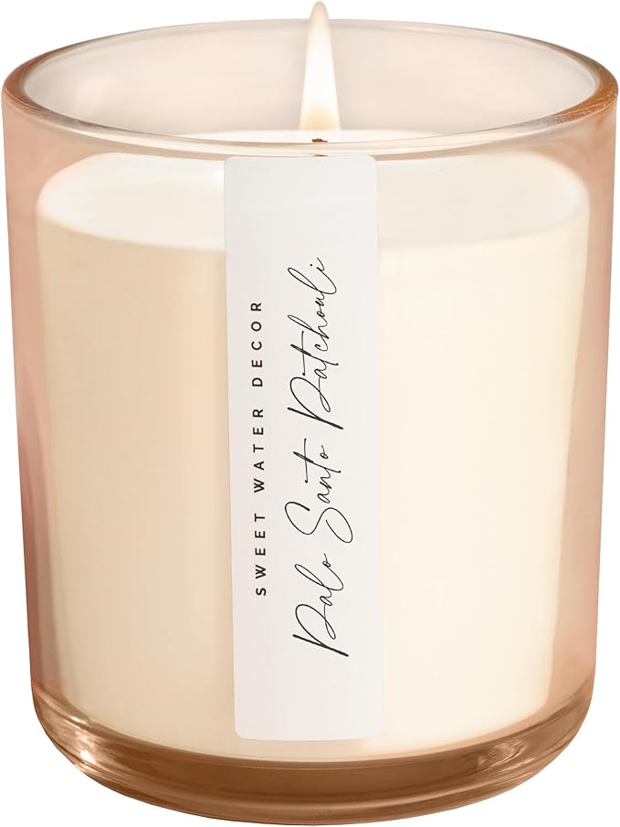 Sweet Water Decor Palo Santo Patchouli Scented Soy Candles – Vanilla, Sandalwood, Musk, and Earthy Palo Santo – Cozy Aroma – 50 Hour Burn – 12oz Tinted Glass Jar for Home Decor and Bedroom Decor - Bloomnest