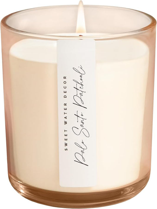 Sweet Water Decor Palo Santo Patchouli Scented Soy Candles – Vanilla, Sandalwood, Musk, and Earthy Palo Santo – Cozy Aroma – 50 Hour Burn – 12oz Tinted Glass Jar for Home Decor and Bedroom Decor - Bloomnest