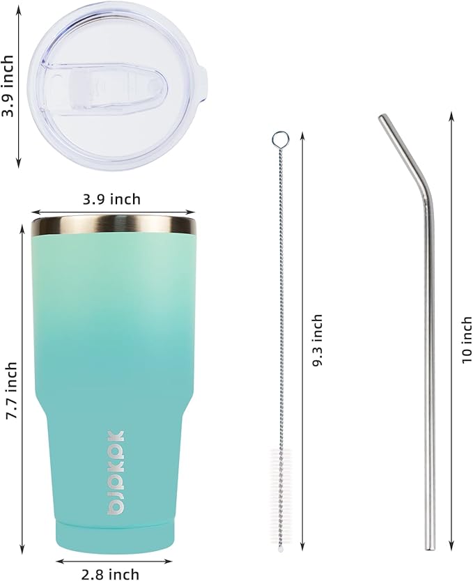BJPKPK 30oz Stainless Steel Tumbler Color Block Insulated Tumblers Cup with Lid and Straw, Double Walled Travel Coffee Mug,Mint - Bloomnest