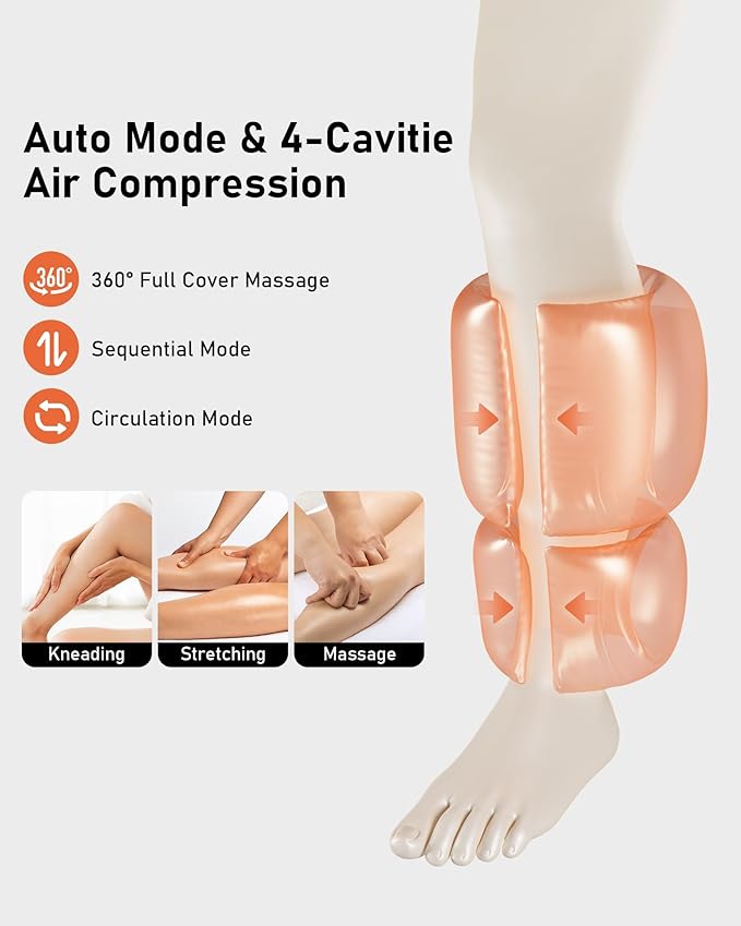 QUINEAR Rechargeable Calf Massager with Air Compression, Leg Massager for Circulation and Pain Relief, Portable Leg Massager with 6 Intensities & 3 Modes, Fast Recovery for Swelling, Relax for Gym - Bloomnest