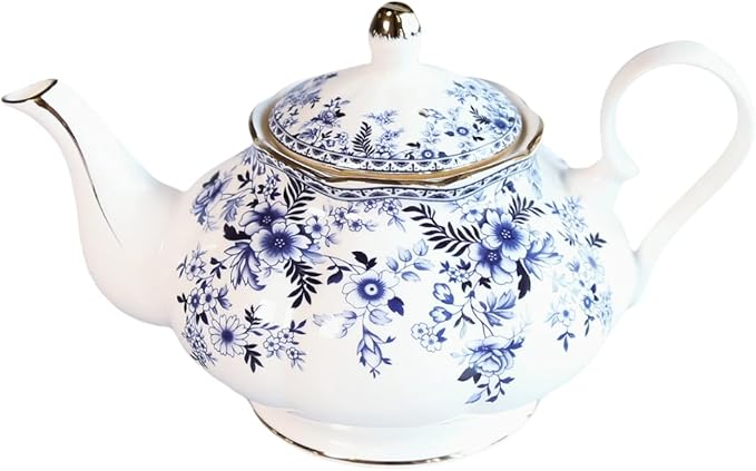 22oz Floral Ceramic Teapot – Vintage Gold Rim Porcelain Tea Pot for Loose Leaf, Blooming Tea & Coffee, Elegant Decorative Teapot for Tea Party, Flower Design (China Flower)