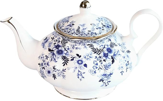 22oz Floral Ceramic Teapot – Vintage Gold Rim Porcelain Tea Pot for Loose Leaf, Blooming Tea & Coffee, Elegant Decorative Teapot for Tea Party, Flower Design (China Flower)