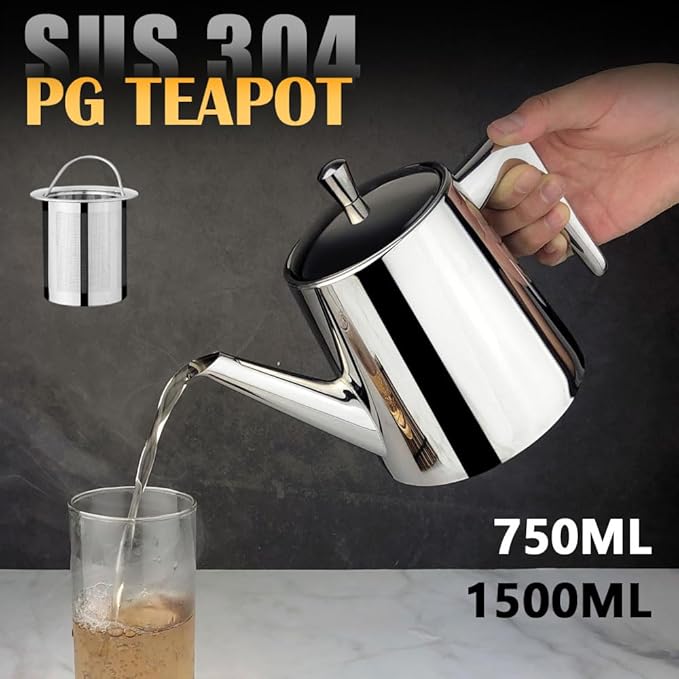 304 Stainless Steel Teapot Long Strain Large Capacity Teapot with Infuser and Removable Filter for Home Restaurant Office Dinnerware Accessories Drinkware Item (1500ml) - Bloomnest