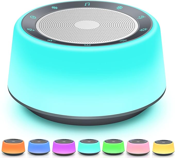 BGOVERSS White Sound Machine with 26 Soothing Sounds, 10 Colors Night Light Noise Machine for Adults Baby Kids, Sleep Machines with 6 Timers Portable Plug for Baby, Adults, Home Office Travel - Bloomnest