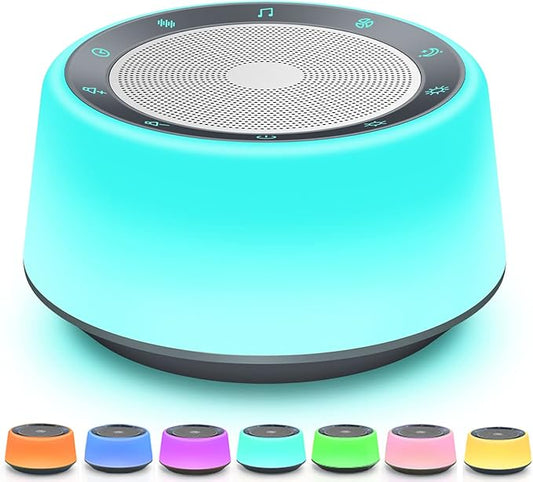 BGOVERSS White Sound Machine with 26 Soothing Sounds, 10 Colors Night Light Noise Machine for Adults Baby Kids, Sleep Machines with 6 Timers Portable Plug for Baby, Adults, Home Office Travel - Bloomnest