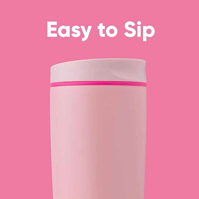 Owala SmoothSip Slider Insulated Stainless Steel Coffee Tumbler, Reusable Iced Coffee Cup, Hot Coffee Travel Mug, BPA Free 20 oz, Pink (Pucker Up) Owala