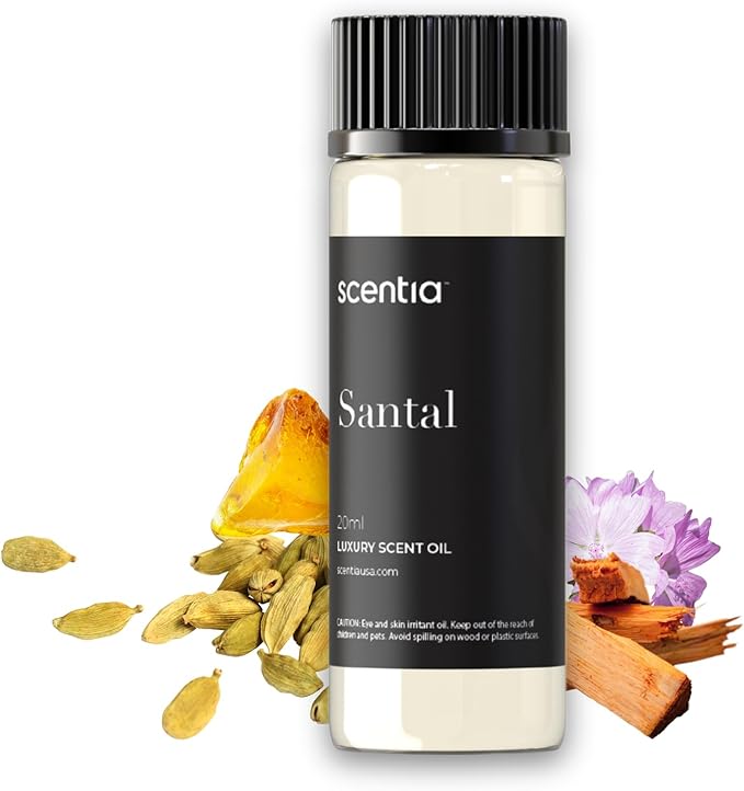 Santal Diffuser Oil – Premium 20ml Santal-Inspired Blend – Sandalwood, Amber, Musk, Cedar, Cardamom – Luxury Fragrance Oil for Ultrasonic & Waterless Diffusers – Made in USA Scentia