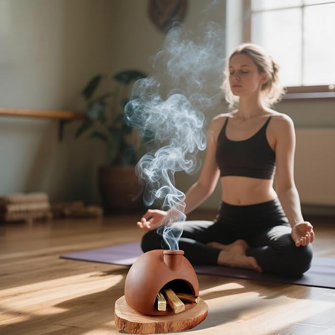 Large Handmade Terracotta Palo Santo Holder - Chiminea Incense Dish with Chimney, Cone Burner for Sage, Ideal for Meditation, Zen, Yoga, Spa | Aromatherapy, Mindfulness, Altar Decor Gift MOUGIGI