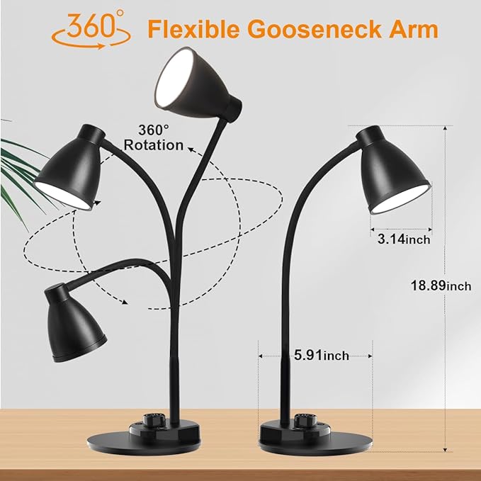 BOHON LED Desk Lamp with USB Charging Port 3 Color Modes Dimmable Reading Light Intelligent Induction Auto Dimming Task Lamp Flexible Gooseneck Table Lamp for Bedside Office, AC Adapter Include - Bloomnest