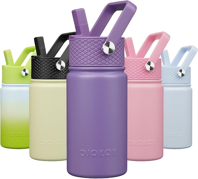 BJPKPK Insulated Water Bottle with Straw Lid, 15oz Cute Water Bottles, Stainless Steel Metal Thermo, Reusable BPA Free Leak Proof Tumblers, Cups,Iris - Bloomnest