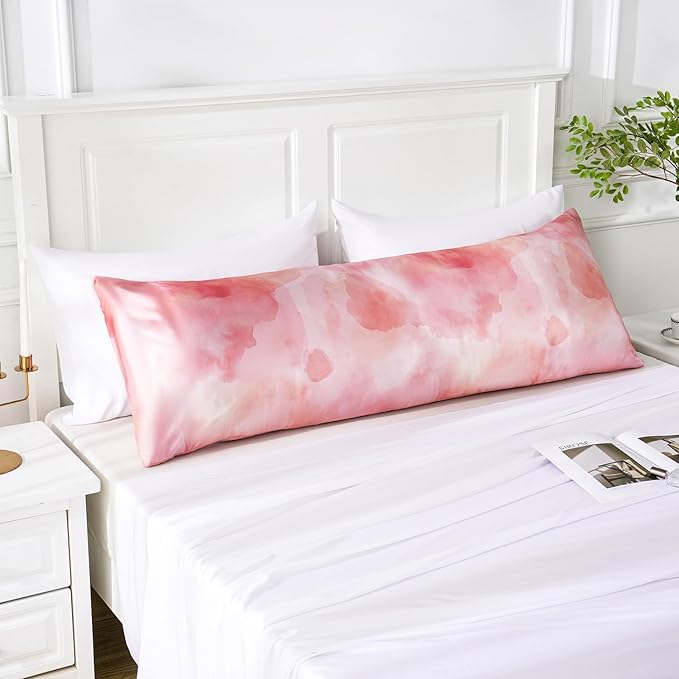 MR&HM Satin Body Pillow Cover, Soft and Breathable Body Pillow Case with Envelope Closure, Cooling and Silky Long Pillowcase for Hair and Skin,Grey (20x54, Dream Pink) - Bloomnest