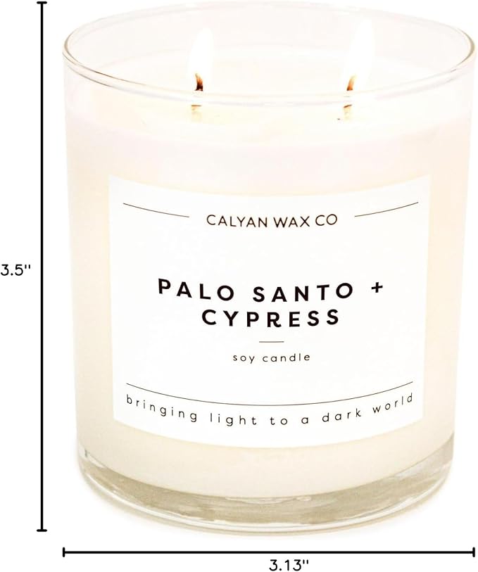 Calyan Wax Co. 2 Wick Candle, Palo Santo + Cypress Scented Candle, 37 Hour Burn Time, Aromatherapy Soy Candles, Non Toxic & Vegan Soy Wax, Glass Tumbler Scented Candles, 12.5oz - Bloomnest