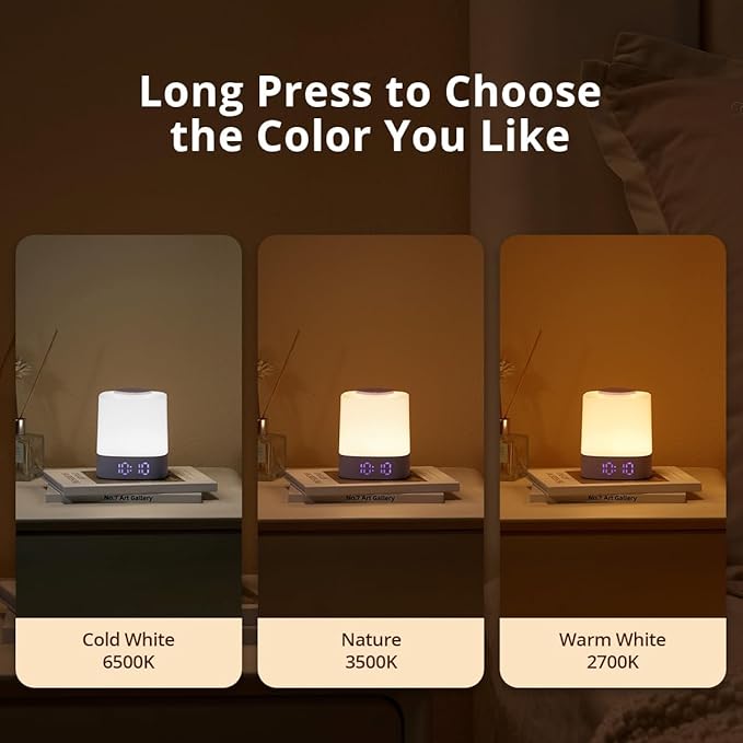 Lyridz LED Nursery Night Light with Clock, Portable Breastfeeding Table Lamp for Baby with Remote Control, 4000mAh Rechargeable Battery, Dimmable, 3 Color Temperature - Bloomnest