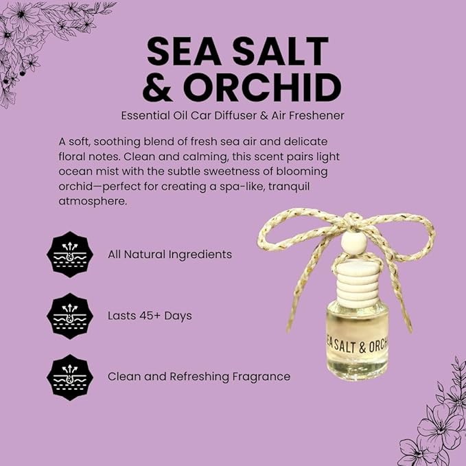 Sea Salt & Orchid Hanging Car Air Freshener – Long Lasting Essential Oil Diffuser for Car, Closet, Bathroom – 2-Pack Natural Scent Deodorizer - Bloomnest