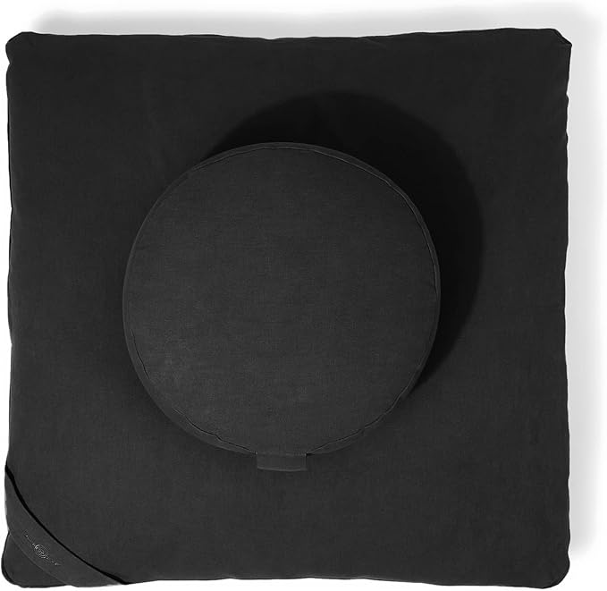 Meditation Cushion Set by renoo - Durable Comfortable Organic Cotton, Linen, Hemp - Modern Zafu Zabuton - Buckwheat Kapok Filled Floor Pillow Yoga Bolster in 15 Colors Washable Cover