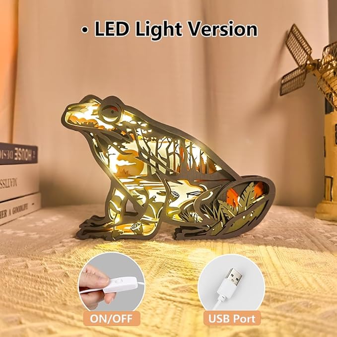 3D Wooden Animal Carving LED Night Light, Wood Carving Light, Modern Home Decoration, Decorative Tables, Cabinets, Living Rooms, Bedrooms, Offices, Farmhouses, Bookshelves, Perfect Holiday Gifts - Bloomnest