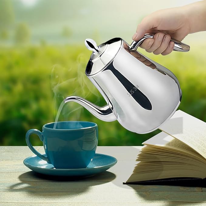 SANQIAHOME Stainless Steel Teapot with strainer Tea Pot With Removable Infuser or filter for Loose Leaf and Tea Bags cold water Pitcher Tea Maker Dishwasher Safe (silver, 1550ml(51Oz))