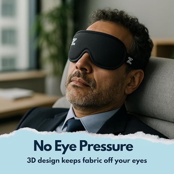 ZOLTE 3D Sleep Eye Mask for Men Women, No Eye Pressure, 3D Sleeping Mask, Contoured Memory Foam, Light Blocking, Adjustable Strap – Soft & Breathable for Deep Sleep, Travel & Meditation. Black
