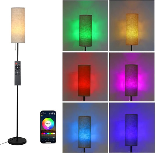 Floor Lamp for Living Room, Modern Standing Lamps with Lampshade, Minimalist Tall Lamp with Chain Switch for Living Room, LED Bulb Included (Beige Shade-RGB Bulb) - Bloomnest