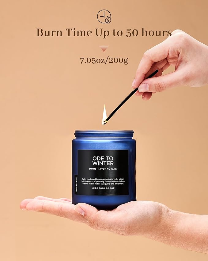 M&SENSE Ode to Winter Scented Candle for Home Natural Soy Wax Non Toxic Cotton Wick Winter Scent, 7.05oz Up to 50 Hours Burn Time Gifts for Christmas Holiday - Bloomnest