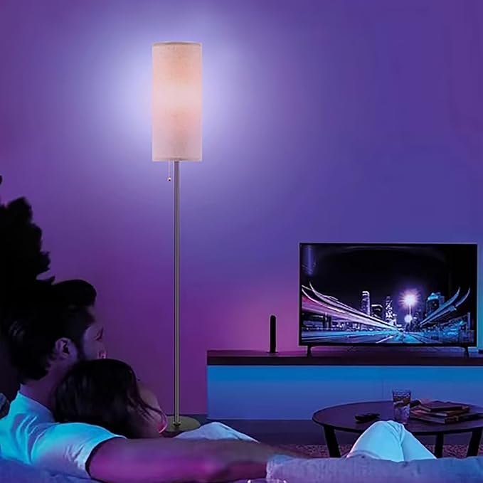 Floor Lamp for Living Room, Modern Standing Lamps with Lampshade, Minimalist Tall Lamp with Chain Switch for Living Room, LED Bulb Included (Beige Shade-RGB Bulb) - Bloomnest