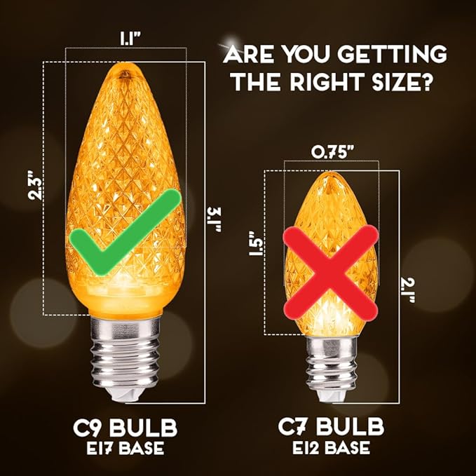HLO Lighting Set of 25 Yellow C9 Faceted LED Christmas Light Bulbs for Indoor & Outdoor Use | Durable Replacement Bulbs - Bloomnest