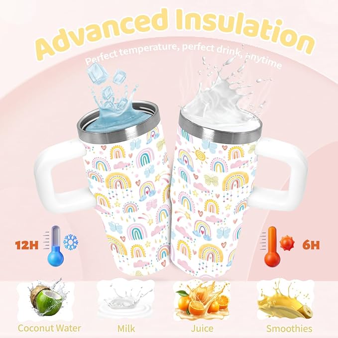 Gifts for Women, 14oz Rainbow Tumbler with Handle and Straw, Birthday Gifts for Rainbow Lover, Daughter, Sister, Gift for Her on Christmas Mothers Day - Bloomnest