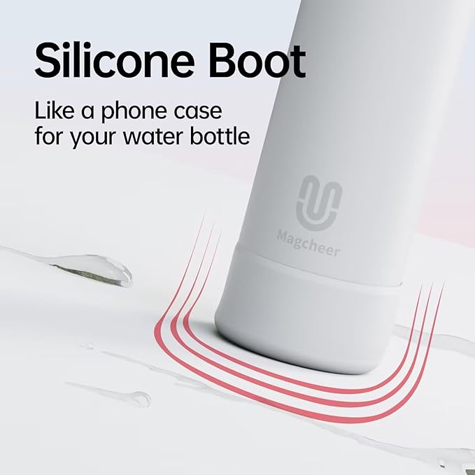 Insulated Magnetic Water Bottle - Reusable Stainless Steel Bottle with MagSafe Compatible Phone Holder - Keeps Cold for 24 Hours - Perfect for Gym, Sports, and Travel - White 24oz Magcheer