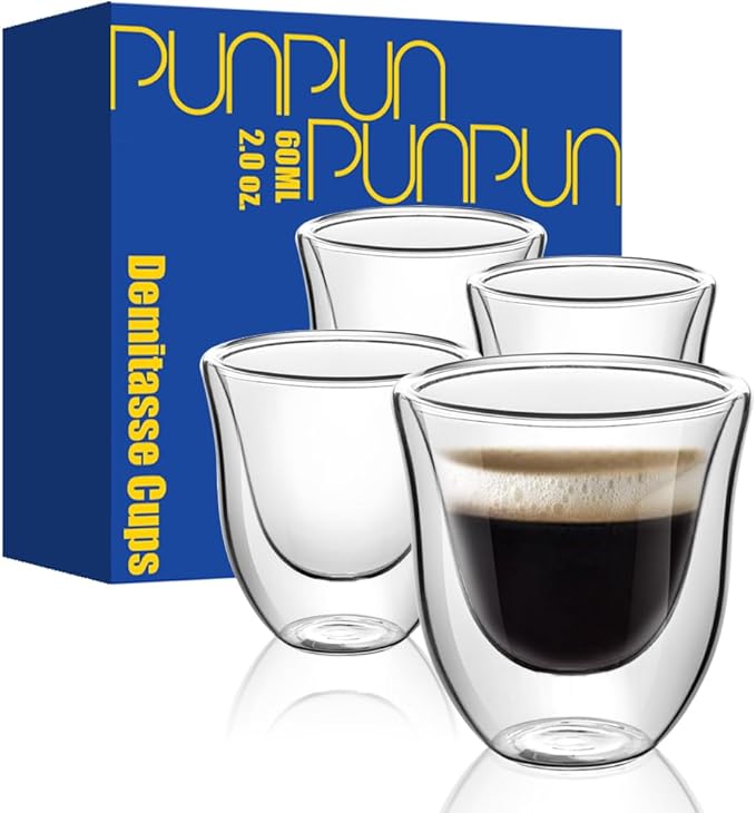 PunPun Espresso Cups, 2.0OZ. 60ml, Double Wall Clear Thermo Glass, Set of 4 - Bloomnest