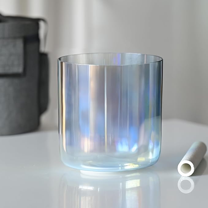 CVNC 432HZ 7 Inch C Note Root Chakra Boundless Celestia Color Clear Quartz Crystal Singing Bowl with Carry Case Bag for Sound Healing and Meditation - Bloomnest