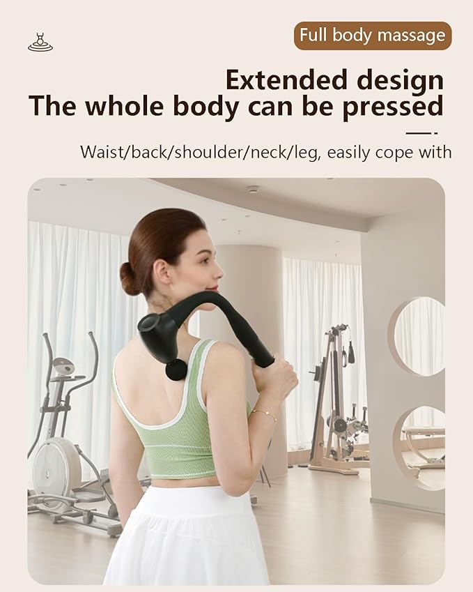 Massage Gun with Extended Handle, Upgraded U-Shaped Back Massager, Reaches Hard-to-Access Muscles, 4 Massage Heads & 4 Speed Levels, Body Massager for Back, Neck, Shoulder, Leg, White - Bloomnest