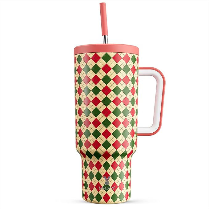 Meoky 40 oz Christmas Tumbler with Handle and Straw, Xmas Tumbler with Lid and Straw, Insulated Stainless Steel Travel Mug, Christmas Gifts for Women Men Adults (Winter Plaid) - Bloomnest