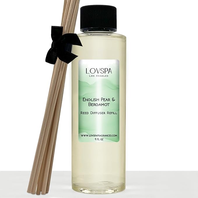 LOVSPA English Pear & Bergamot Diffuser Oil - Luxury Essential Oils for Diffuser Refill & Air Freshener Room Spray - Long-Lasting & Natural Home Fragrance, Scented Oil for Diffusers, USA Made, 4oz - Bloomnest