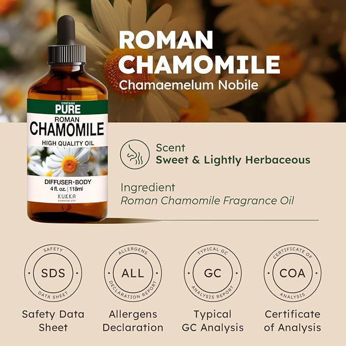 KUKKA Roman Chamomile Essential Oils - 4 Fl Oz - for Hair, Skin, Diffuser, Aromatherapy & DIY Soap Making Scent - Bloomnest