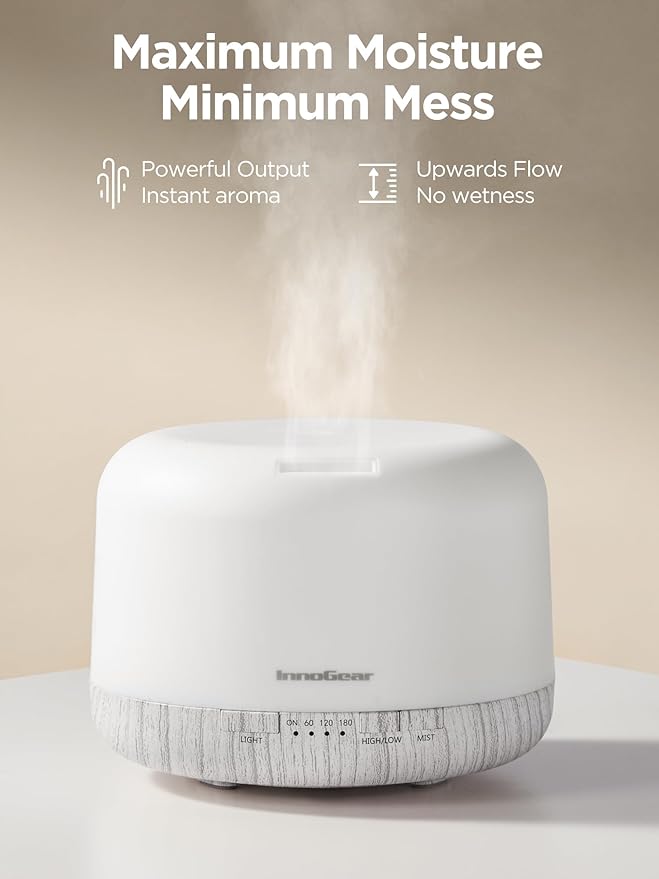 InnoGear Aromatherapy Diffuser & 10 Essential Oils Set, 500ml Essential Oil Diffuser with Remote Control Ultrasonic Cool Mist Scent Humidifier Vaporizer Auto-Off Timer for Room Office Home, White - Bloomnest