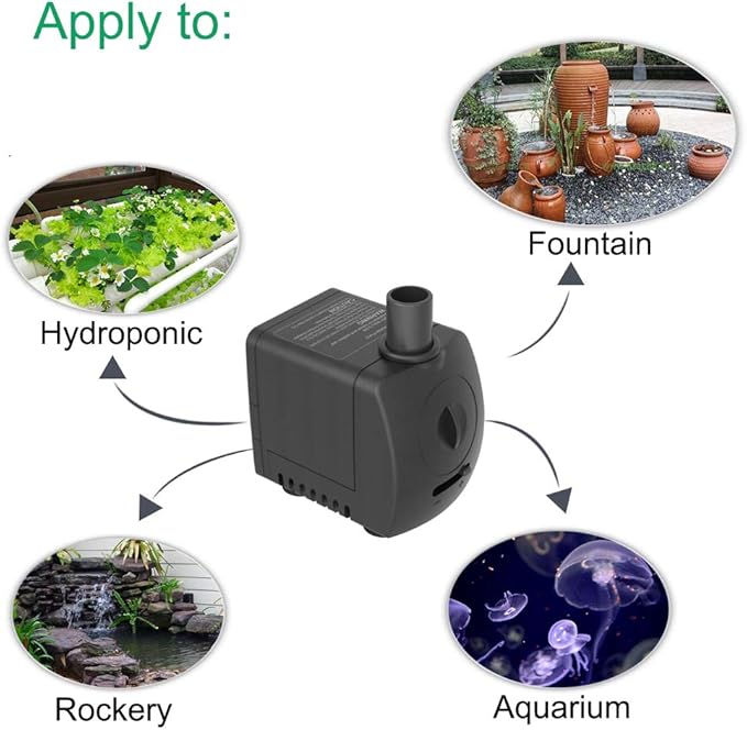 Submersible Pump 150GPH (550 L/H 9.5W) Ultra Quiet with Over Heating Protection 4ft High Lift for Fountains, Hydroponics, Ponds, Aquariums & More - Bloomnest