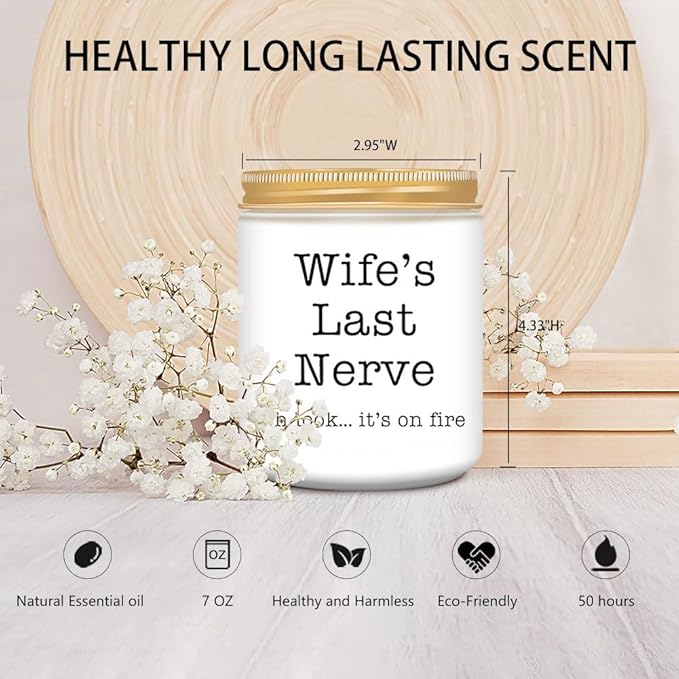 Homsolver Gifts for Wife from Husband, Funny Birthday, Christmas, Anniversary, Valentines, Romantic Lavender Scented Candles, Wife's Last Nerve