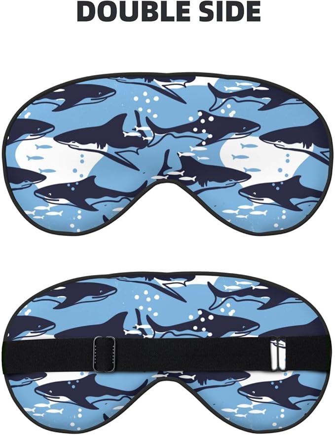 Sleep Eye Mask Abstract Blue Sharks and Fish Sleep Mask for Women Men Comfortable Eye Mask with Adjustable Strap Soft Eye Cover Blindfold for Travel Yoga Nap Shift Work - Bloomnest