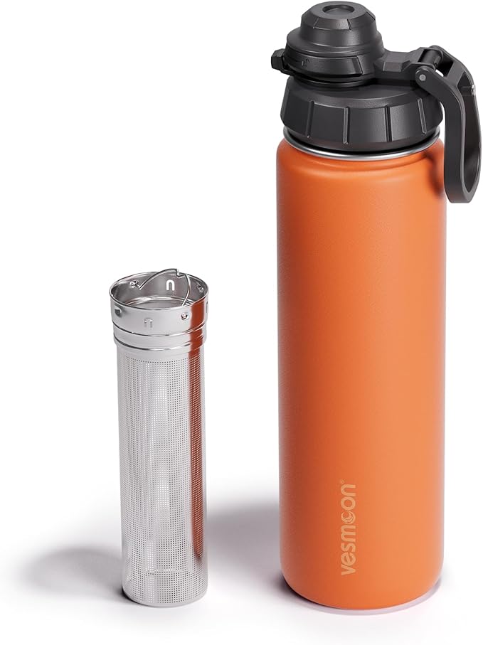 Vesmoon Vessence Tea Infuser Bottle - 24 Oz Insulated Loose Leaf & Fruit Infuser Bottle | Leak Proof with FlowSip Lid