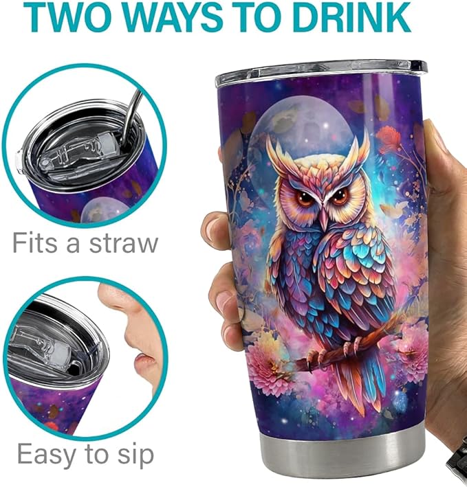 SANDJEST Owl Tumbler 20oz Stainless Steel Insulated Tumblers Coffee Travel Mug Cup Owls Gifts for Women Girls Gift for Birthday Christmas - Bloomnest