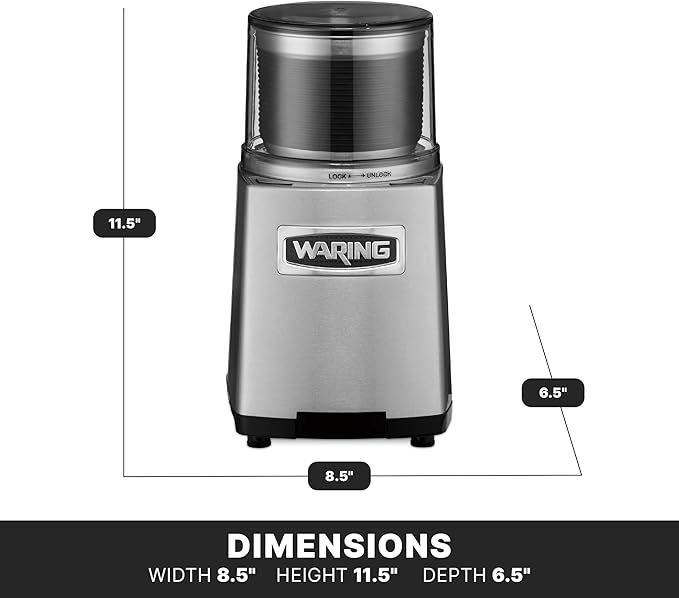 Waring Commercial WSG60 3 Cup Spice Grinder, 1 HP Motor, 20,000 RPM's, Pulse Actuation, Includes 2 stainless steel grinding-bowls-120V, 175W, 5-15 Phase Plug, 0.9 cu. ft. - Bloomnest