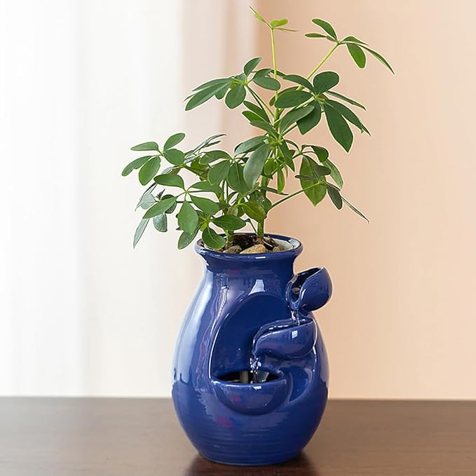 Ceramic Tabletop Desktop Fountain Water Feature Waterfall Home Indoor Decoration (Blue) - Bloomnest