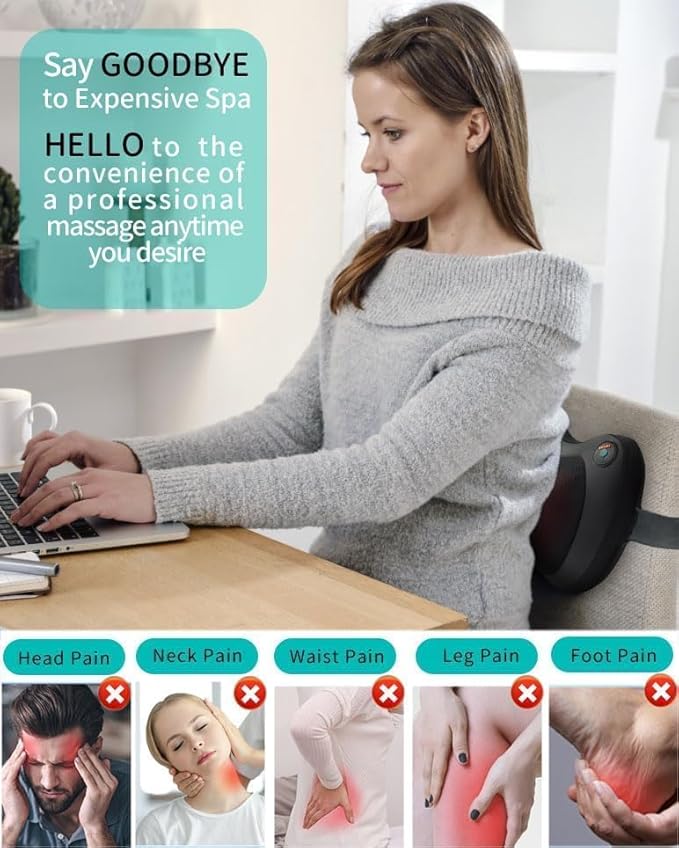 Back Massager with Heat Massagers for Neck - Shiatsu Kneading Massage Pillow for Back, Shoulder, Leg Pain Relief - Body Muscle Pain Relief Use at Home,Car,Office Christmas Gifts for Women/Men - Bloomnest