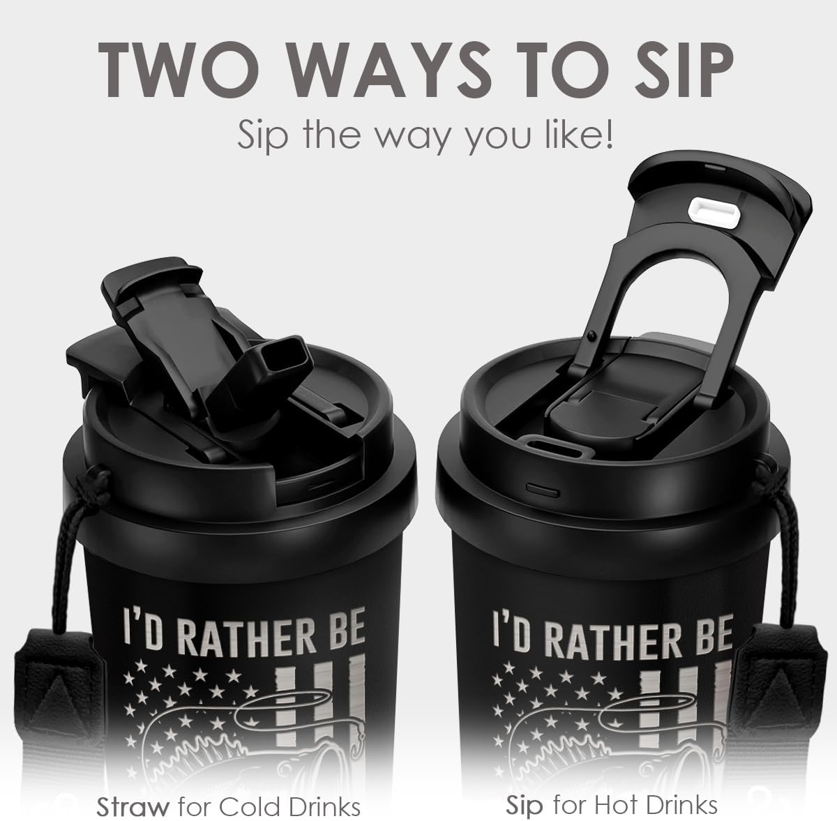 Fishing Tumbler - Stainless Steel 2-in-1 Lid Coffee Tumbler 18 oz, Insulated Travel Mug Gift for Men Husband Dad, Birthday Christmas