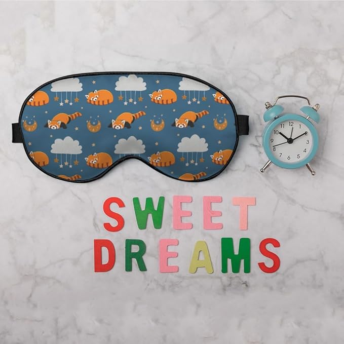 Red Panda Silk Sleep Mask Stars Moon Cloud Night Blue Sleeping Soft Eye Shade Cover for Men Women Boy Girl Airplane Travel with Elastic Strap - Bloomnest