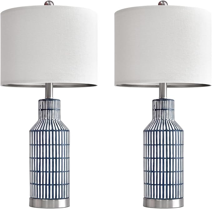25" Modern Ceramic Lamps Single Table Lamp for Living Room Bedroom Farmhouse Nightstand Bedside Lamps - Bloomnest