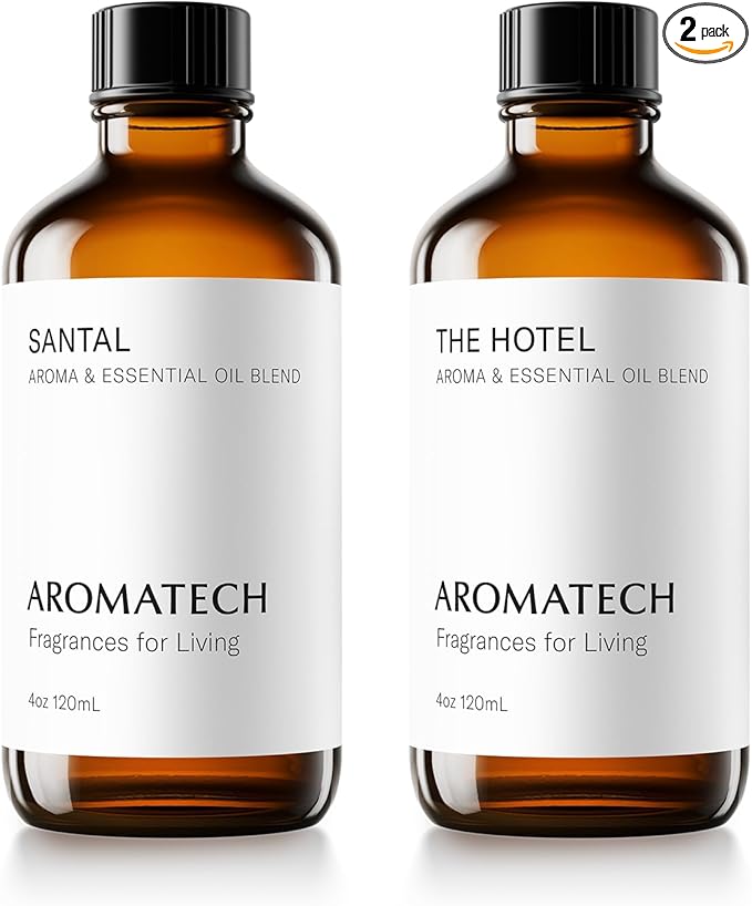 AromaTech Santal & The Hotel Set | Gift Set of Aroma Diffuser Essential Oils Blend of Santal Cardamom, Papyrus, Musk | The Hotel Peach, Red Rose, Pine - 120 Milliliter - Bloomnest