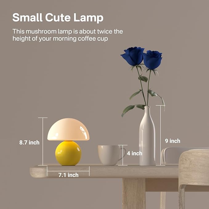 Mushroom Lamp Desk Lamp for Bedroom,Table Bedside Small Lamps for Living Room,Mushroom Decor Cute Mini Modern Mid Century Lamps for Night Stands,Aesthetic Home Living Room Decor(Yellow) - Bloomnest