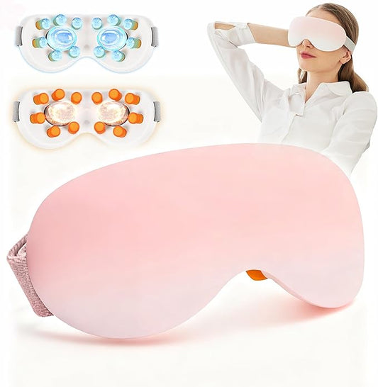 Eye Massager with Heat and Cooling for Migraines – 14 Massage Nodes for Eye Strain Relief, Rechargeable Bluetooth Music, Improve Sleep,Eye Strain Relief, Birthday Gifts for Women and Men(Pink) Bloomnest